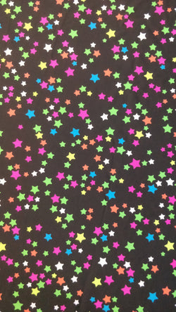 Neon Lights Stars on Nylon Spandex Fabric | (4 Way Stretch/Per Yard)