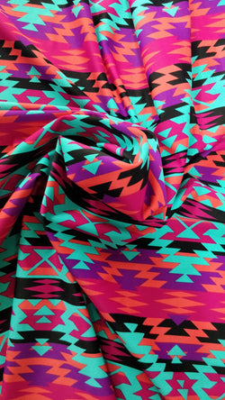 Aztec Tribal Pattern on Nylon Spandex Fabric | (4 Way Stretch/Per Yard)