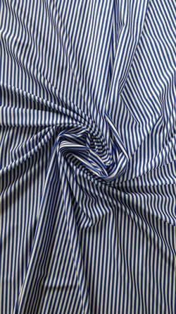 Vertical Stripes on Poly Spandex Fabric (White/Royal Blue) | (4 Way Stretch/Per Yard)