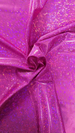 Fuchsia Shattered Glass w/ Holographic Foil Spandex Fabric | (4 Way Stretch/Per Yard)