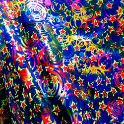 Holographic Celestial Star Print with Multicolor Foil on Poly Spandex Fabric | (4 Way Stretch/Per Yard)