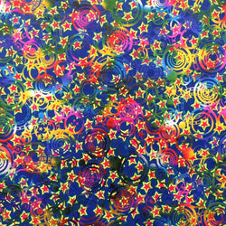 Holographic Celestial Star Print with Multicolor Foil on Poly Spandex Fabric | (4 Way Stretch/Per Yard)