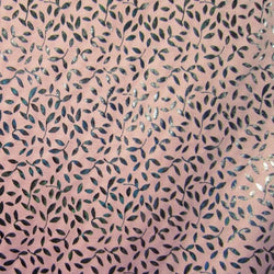 Shiny Foil Vine Leaves on Pink Nylon Spandex Fabric | (4 Way Stretch/Per Yard)