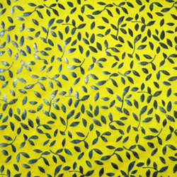 Shiny Foil Vine Leaves on Yellow Nylon Spandex Fabric | (4 Way Stretch/Per Yard)