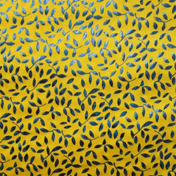 Shiny Foil Vine Leaves on Yellow Nylon Spandex Fabric | (4 Way Stretch/Per Yard)