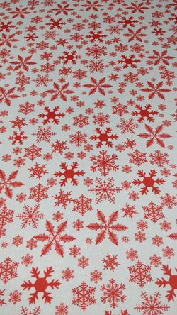 Christmas Snowflakes Print (White/Coral) on Poly Spandex Fabric | (4 Way Stretch/Per Yard)