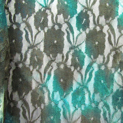 Shiny Turquoise Foil on a Tie Dyed Lace (Teal/Coffee) | (2 Way Stretch/Per Yard)