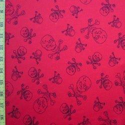 Skulls and Bones Printed on Poly Mesh Fabric (Red) | (4 Way Stretch/Per Yard)