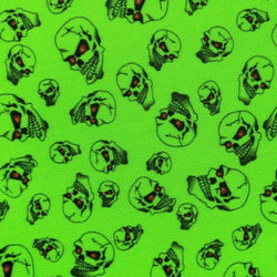 Skulls Printed on Poly Mesh Fabric (Neon Green) | (4 Way Stretch/Per Yard)