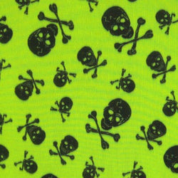 Skulls and Bones Printed on Poly Mesh Fabric (Neon Yellow) | (4 Way Stretch/Per Yard)