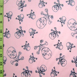 Skulls and Bones Printed on Poly Mesh Fabric (Pink) | (4 Way Stretch/Per Yard)