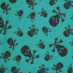 Skulls and Bones Printed on Poly Mesh Fabric (Turquoise) | (4 Way Stretch/Per Yard)