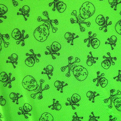 Skulls and Bones Printed on Poly Mesh Fabric (Neon Green) | (4 Way Stretch/Per Yard)