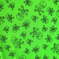 Skulls and Bones Printed on Poly Mesh Fabric (Neon Green) | (4 Way Stretch/Per Yard)