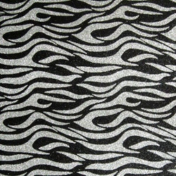 Flame Printed Rough Finished Cracked Ice Print on a Vinyl Backing (Black/Silver) | (Per Yard)