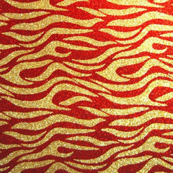 Flame Printed Rough Finished Cracked Ice Print on a Vinyl Backing (Red/Gold) | (Per Yard)