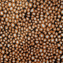 Leopard Spots with Holographic Glitter Printed on Rough Finished Cracked Ice Print w/ Vinyl Backing (Orange/Black/Silver) | (Per Yard)