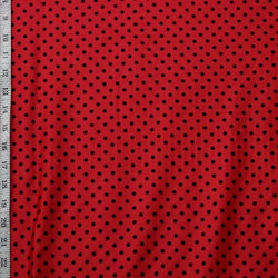 Flocked Polka Dot Print on Nylon Spandex Fabric (Black/Red) | (4 Way Stretch/Per Yard)