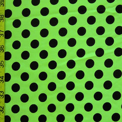 Saint Patrick Theme Polka Dot Print on Poly Spandex Fabric (Black/Neon Green) | (4 Way Stretch/Per Yard)