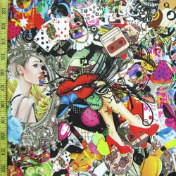 Graffiti Print on Poly Spandex Fabric | (4 Way Stretch/Per Yard)