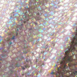Holographic Mermaid Print on Poly Spandex Fabric (Silver/Orchid) | (4 Way Stretch/Per Yard)