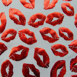 Metallic Foil Lip Print on Poly Spandex Fabric (Red/White) | (4 Way Stretch/Per Yard) **LIMITED**