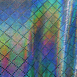 Diamond Print with Silver Holographic Foil Print on Poly Spandex Fabric (Silver/Black) | (4 Way Stretch/Per Yard)