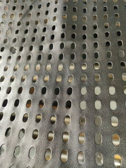 Solid Color Perforated Pleather Fabric w/ PU Coating (Black) | (2 Way Stretch/Per Yard)
