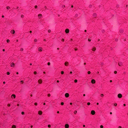 Purple Holographic Sequin on Hot Pink Lace | (2 Way Stretch/Per Yard)