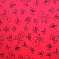 Skulls and Bones Printed on Poly Mesh Fabric (Shocking Coral) | (4 Way Stretch/Per Yard)