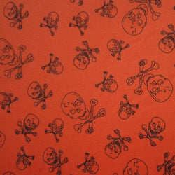Skulls and Bones Printed on Poly Mesh Fabric (Orange) | (4 Way Stretch/Per Yard)