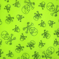 Skulls and Bones Printed on Poly Mesh Fabric (Neon Yellow) | (4 Way Stretch/Per Yard)