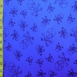 Skulls and Bones Printed on Poly Mesh Fabric (Royal Blue) | (4 Way Stretch/Per Yard)