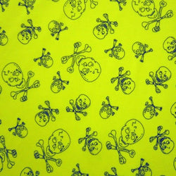 Skulls and Bones Printed on Poly Mesh Fabric (Samba Yellow) | (4 Way Stretch/Per Yard)