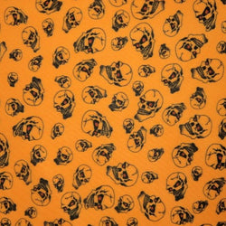 Skulls Printed on Poly Mesh Fabric (Neon Orange) | (4 Way Stretch/Per Yard)