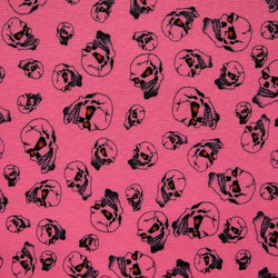 Skulls Printed on Poly Mesh Fabric (Fuchsia) | (4 Way Stretch/Per Yard)