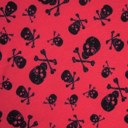 Skulls and Bones Printed on Poly Mesh Fabric (Shocking Coral) | (4 Way Stretch/Per Yard)