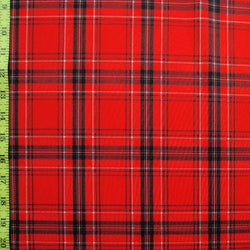 Simple Plaid Print on Poly Spandex Fabric (Red) | (4 Way Stretch/Per Yard)