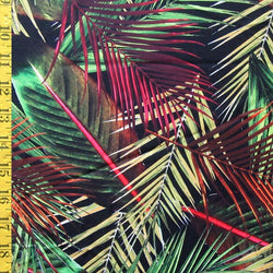 Tropical Leaves Print on Poly Spandex Fabric | (4 Way Stretch/Per Yard)