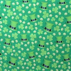 Clover Leaves & Leprechaun Hat Print on Poly Spandex Fabric | (4 Way Stretch/Per Yard) **St Patricks**