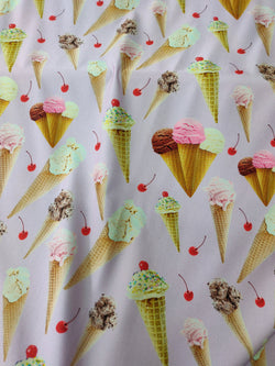 Ice Cream Print on Poly Spandex Fabric | (4 Way Stretch/Per Yard)