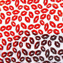 Metallic Foil Lip Print on Poly Spandex Fabric (Red/White) | (4 Way Stretch/Per Yard) **LIMITED**