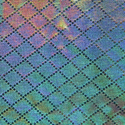 Diamond Print with Silver Holographic Foil Print on Poly Spandex Fabric (Silver/Black) | (4 Way Stretch/Per Yard)