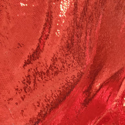 5mm Sequins on Poly Mesh Fabric (Red) | (2 Way Stretch/Per Yard)