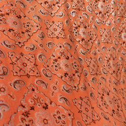 Paisley Printed with Foil on Poly Spandex Fabric (Silver/Orange) | (4 Way Stretch/Per Yard)