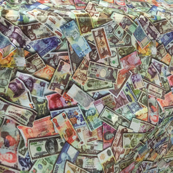 International Money Print on Poly Mesh Fabric | (4 Way Stretch/Per Yard)