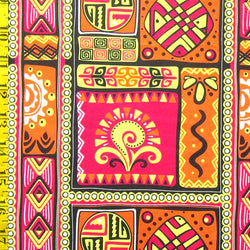 Colorful Abstract Print on Poly Spandex Fabric (Fuchsia/Orange) | (4 Way Stretch/By The Yard)