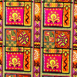 Colorful Abstract Print on Poly Spandex Fabric (Fuchsia/Orange) | (4 Way Stretch/By The Yard)