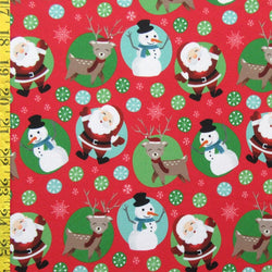Santa and Snowman Print on Poly Spandex Fabric | (4 Way Stretch/Per Yard)