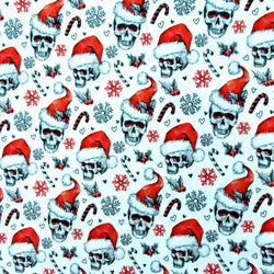 Christmas Santa Skulls Print on Poly Spandex Fabric | (4 Way Stretch/Per Yard)